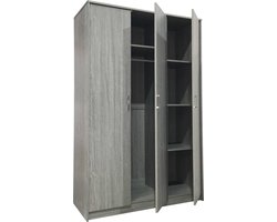 Kledingkast Ray Grijze Eik – 3 Draaideuren – 117,5 x 50 x 180 cm