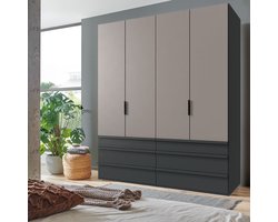 Kledingkast Rivas - 200x236x58 cm (BxHxD) - Taupe / Grafiet - Vouwdeuren - Lades