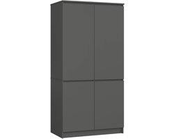 Kledingkast S90 met 4 Deuren / AKORD Furniture Factory / Grafietgrijs / Moderne / 180x90x51 cm