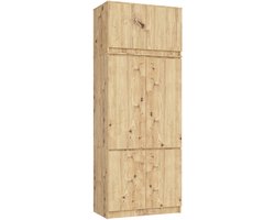 Kledingkast S90 met Opzetkast / Artisan Eiken / 90 cm / 6 Deuren / 90 x 51 x 235 cm