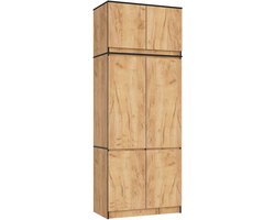 Kledingkast S90 met Opzetkast / Craft Eiken / 90 cm / 6 Deuren / 90 x 51 x 235 cm