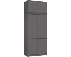 Kledingkast S90 met Opzetkast / Grafietgrijs / 90 cm / 6 Deuren / 90 x 51 x 235 cm
