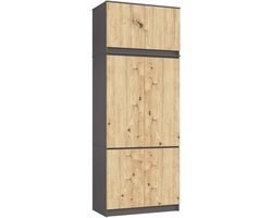 Kledingkast S90 met Opzetkast / Grafietgrijs / Front Artisan Eiken / 90 cm / 6 Deuren / 90 x 51 x 235 cm