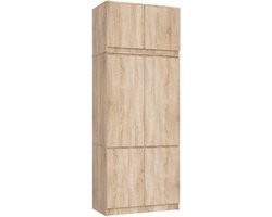 Kledingkast S90 met Opzetkast / Sonoma Eiken / 90 cm / 6 Deuren / 90 x 51 x 235 cm