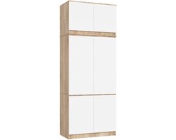 Kledingkast S90 met Opzetkast / Sonoma Eiken / Front Wit / 90 cm / 6 Deuren / 90 x 51 x 235 cm