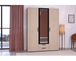 Kledingkast Salvador met spiegel, 3 deuren & 2 lades - jackson eik/zwart