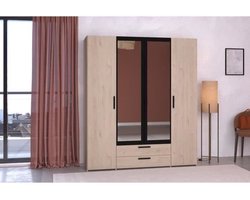 Kledingkast Salvador met spiegel, 4 deuren & 2 lades - jackson eik/zwart