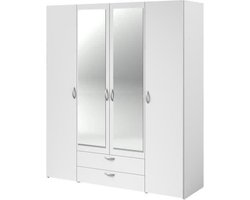 Kledingkast Salvador spiegels, 4 deuren & 2 laden - wit
