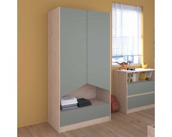 Kledingkast Shelby met 2 deuren en 1 lade - eik/celadongroen - Parisot - Kinder kledingkast - Bruin; Groen - Spaanplaat