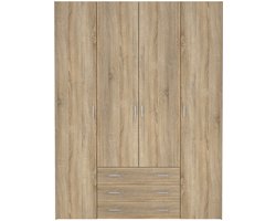 Kledingkast Slaapkamer Naturel - 4-deurs met 3 lades - MDF - 154x50x200cm