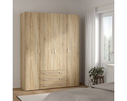 Kledingkast Slaapkamer Naturel - 4-deurs met 3 lades - MDF - 154x50x200cm
