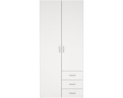 Kledingkast Slaapkamer Wit - 2-deurs met 3 lades - MDF - 77,6x50x175cm
