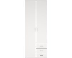 Kledingkast Slaapkamer Wit - 2-deurs met 3 lades - MDF - 77,6x50x200,4cm