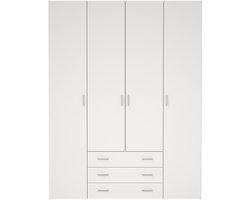 Kledingkast Slaapkamer Wit - 4-deurs met 3 lades - MDF - 154x50x200cm