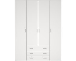 Kledingkast Slaapkamer Wit - 4-deurs met 3 lades - MDF - 154x50x200cm