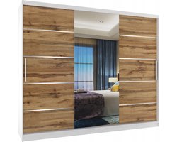 Kledingkast Slaapkamer Wit Eiken 235 cm-Schuifdeur-Spiegel-Lades-Kledingkasten-Schuifdeurkast-Garderobekast