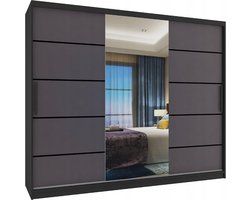Kledingkast Slaapkamer Zwart Antraciet 235 cm-Schuifdeur-Spiegel-Lades-Kledingkasten-Schuifdeurkast-Garderobekast