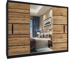 Kledingkast Slaapkamer Zwart Eiken 235 cm-Schuifdeur-Spiegel-Lades-Kledingkasten-Schuifdeurkast-Garderobekast