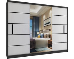 Kledingkast Slaapkamer Zwart Wit 235 cm-Schuifdeur-Spiegel-Lades-Kledingkasten-Schuifdeurkast-Garderobekast
