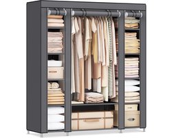Kledingkast – Stabiele garderobe met kledingstang en rekken – Grijs