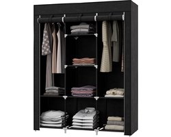 Kledingkast - Stof met Metaal - Kledingkasten Slaapkamer - Garderobekast - 125 x 162.5 x 43 cm - Opvouwbaar - Zwart