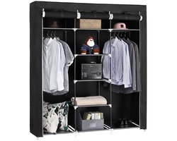 Kledingkast - Stoffen Garderobekast - 150x45x175cm – Vouwkast – Opbergkast- Metalen Frame- Zwart