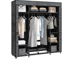 Kledingkast Stoffen Kledingkast voor Slaapkamer 3 Kledingrails met Niet-Geweven Stoffen Hoes Kledingopbergorganizer 9 Compartimenten Zwart