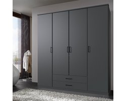 Kledingkast Stolpen - Ruime Draaideurkast - Grafiet - 180x199x58 cm (BxHxD) - 4 legplanken, 2 roedes & 2 lades