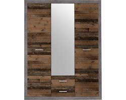 Kledingkast Storck Met 3 Deuren En 2 Lades - Beton Decor - Emob - Kledingkast - Bruin - Spiegel; Spaanplaat