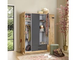 Kledingkast Stratum 180x199x55 cm (BxHxD) - Draaideur - 4 legplanken & 2 roedes - Slaapkamer - Industrieel
