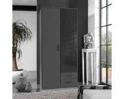 Kledingkast Toledo - Spaanplaat/Glas - Grafiet/Zwart - 90x199x58 cm (BxHxD)