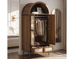 Kledingkast - Twee Deuren En Twee Lades Met Kledingstang - Voor Slaapkamer - MDF En PE-Rotan - 80x55x180 Cm - Walnootlook Beige