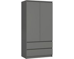 Kledingkast - Twee lades - Grijs - Roedestang - Leg gedeelte - Slaapkamer Kast