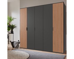 Kledingkast Veghel - Hout - Grijs - 225x210x58 cm (BxHxD)