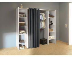 Kledingkast verstelbaar Noaahome EMERIC Deluxe – 112 tot 185 cm – Moderne Garderobekast met Kledingstang & Legplanken – Wit & Antraciet – Ruimtebesparende Linnenkast van Melamine – Wandmontage
