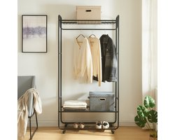 Kledingkast Vestvågøy open kast op wielen 176x90x40 cm zwart [en.casa]