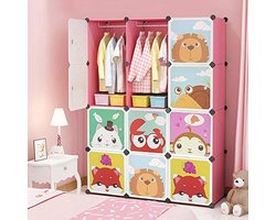 Kledingkast voor kinderkamer - Modulaire Opbergkast met Deuren, Ruimtebesparende Organizer (Roze, 111 x 37 x 147 cm)