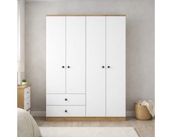 Kledingkast Walnoot Wit Melamine - Hang en leg - 120x170x42,5 cm - Aspen