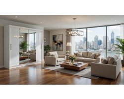 Kledingkast Wit met Spiegel – Arqam Bega Lux 180 cm Schuifdeurkast – Grote Garderobekast met 2 Schuifdeuren, 5 Planken & Kledingstang – Moderne Slaapkamerkast 180x215x58 cm
