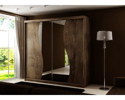 Kledingkast zwart donker eiken met spiegel Eiken 200 cm