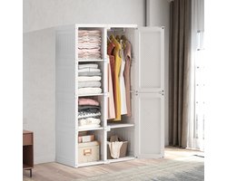 Kledingkasten, draagbare slaapkamerkast, modulaire vouwkast met magnetische deuren en 1 hangroede, kleine kunststof kledingkast voor woon- en slaapkamer, 136x69x50 cm(wit)