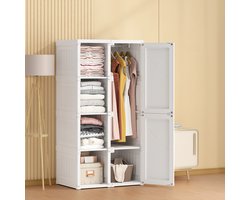 Kledingkasten - Slaapkamerkast - Magnetische deurafdichting - 6 compartimenten met 6 deuren 1 kledingroede - Metalen structuur - PP-kunststof voorkant - Grote en veelzijdige opbergruimte - 50x69x136 cm - Moderne stijl - Wit
