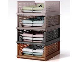 Kledingkastorganizer rek - ruimtebesparend - set van 4 - bruin - PP-materiaal - 43 x 33 x 18 cm