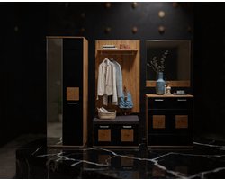 Kledingkastpaneel Artisan Eikenlook - wandafwerking met Hoedenplank, kledingrek en 5 haken - modern, ruimtebesparend kastmeubel voor glazen, kopjes en accessoires - 84 x 135 x 27 cm - Casa Serena