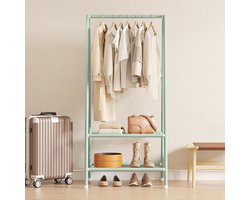 Kledingrek, A-vormige structuur, metaal, garderobestandaard, multifunctionele garderobestandaard, garderobestandaard met 2-laags rek voor slaapkamer en woonkamer (mintgroen)