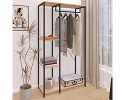 Kledingrek Alizee - 90x40x167cm - met kledingroede & 2 legplanken - eikdecor/zwart