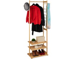 kledingrek bamboe - 177,5x81x38 cm - 3 planken - 3 haken - slaapkamer - natuur