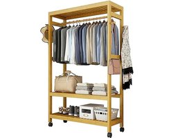Kledingrek Bamboe - Garderobekast - Kleding Opbergen - Met Wielen - 80x35x165 cm - Walnoot