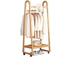 Kledingrek Bamboe - Kapstok met Planken - Kleding Opbergen - Met Wielen en Haken