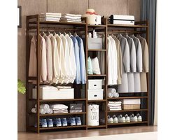 Kledingrek Bamboe - Open Kast - Garderobe Organiseren - 13 Sto-planken - 170x30x150cm - Natuurlijk